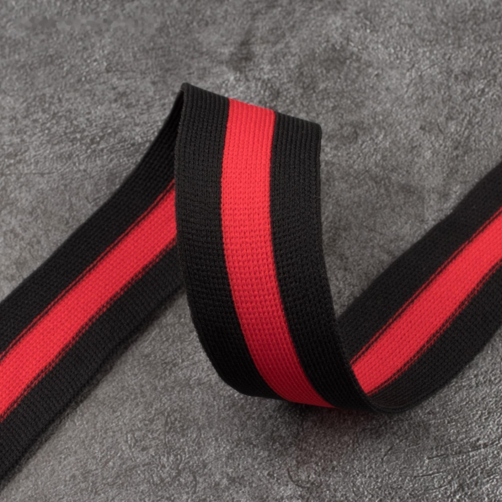 Тесьма трикотажная лампас 30 мм, 10 ± 1 м, цвет чёрный/красный