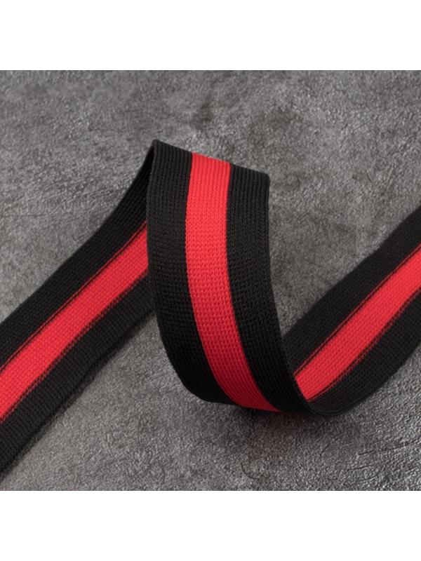 Тесьма трикотажная лампас 30 мм, 10 ± 1 м, цвет чёрный/красный