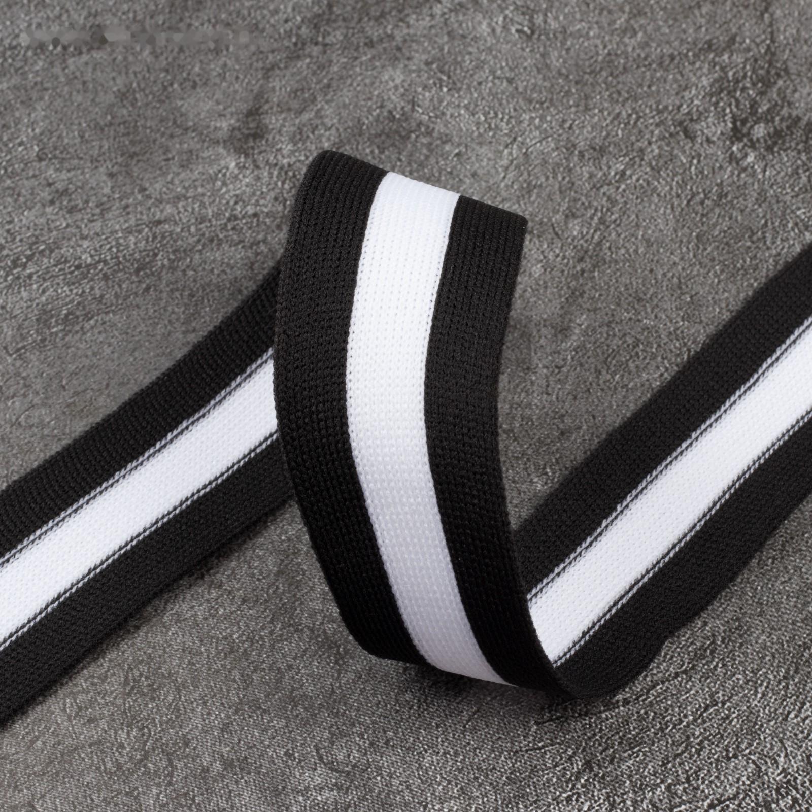 Тесьма трикотажная лампас 30 мм, 9 ± 0,5 м, цвет чёрный/белый