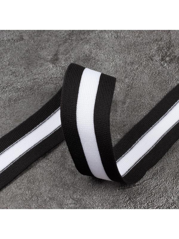 Тесьма трикотажная лампас 30 мм, 9 ± 0,5 м, цвет чёрный/белый