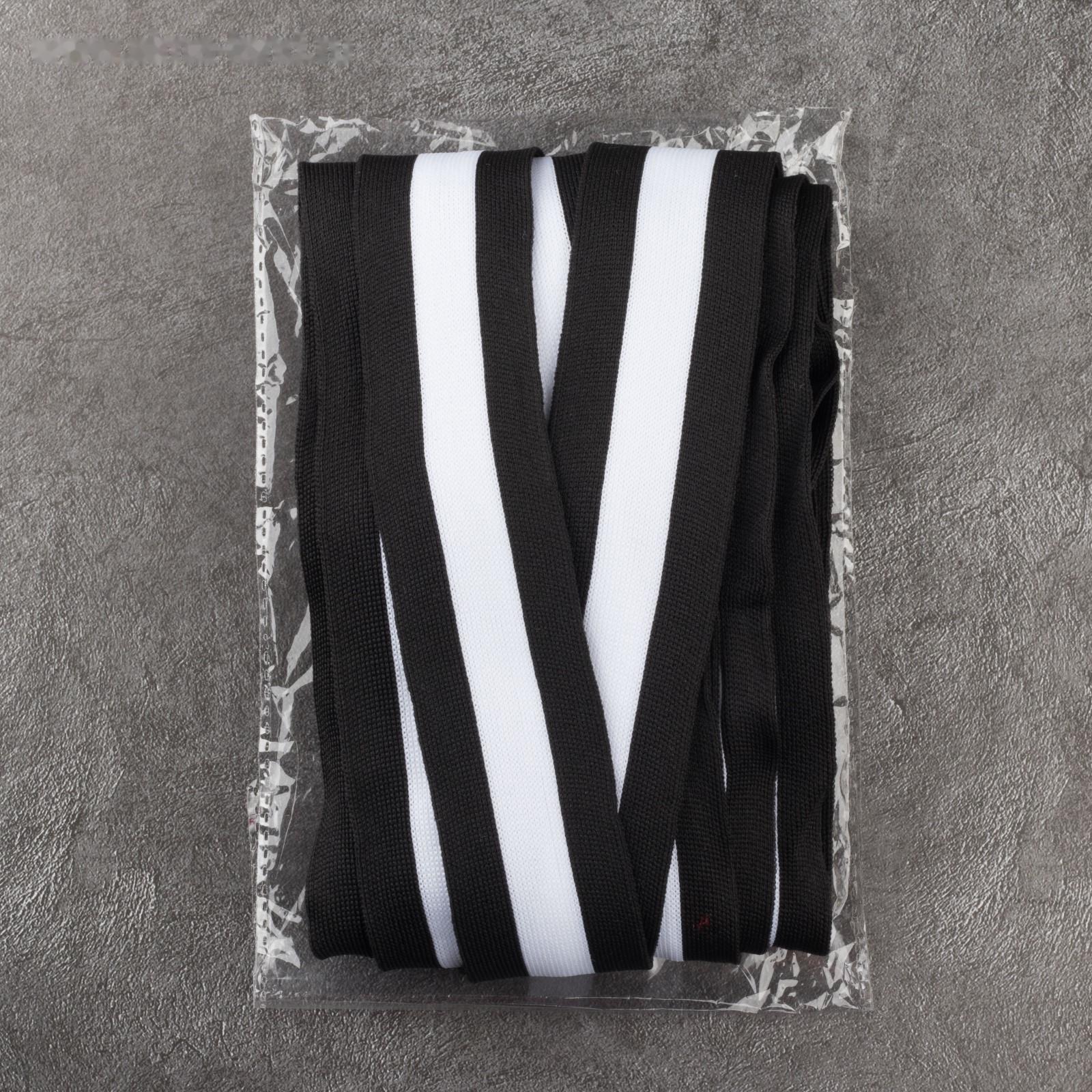 Тесьма трикотажная лампас 40 мм, 9 ± 0,5 м, цвет чёрный/белый