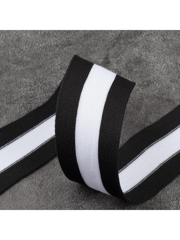 Тесьма трикотажная лампас 40 мм, 9 ± 0,5 м, цвет чёрный/белый