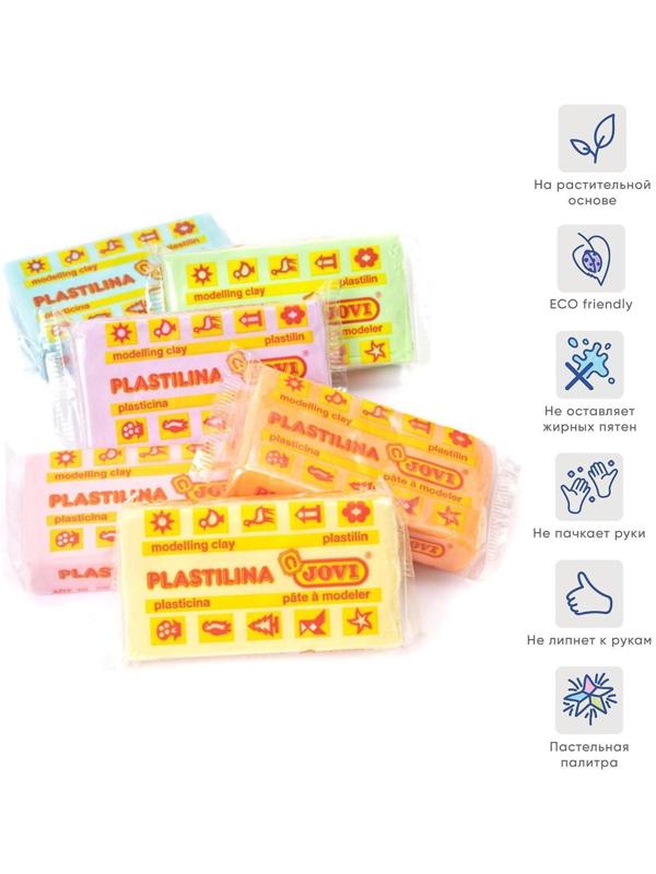 Пластилин на растительной основе 6 цветов, 300 г, JOVI, пастельная палитра. картон, ДЛЯ МАЛЫШЕЙ