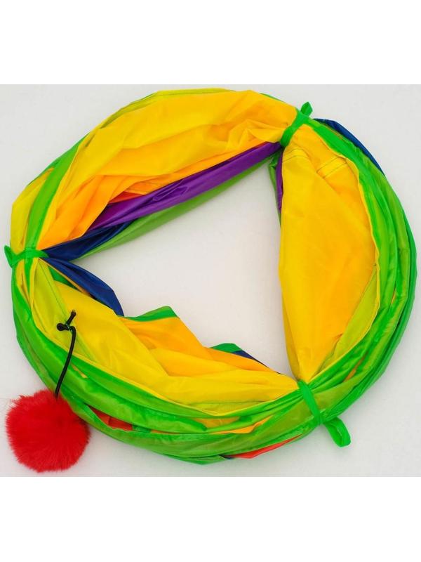 Туннель для кошек с игрушкой, 120 х 25 см, разноцветный