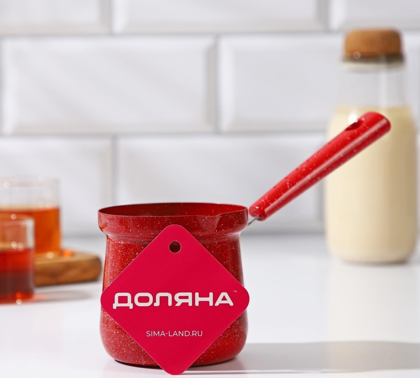 Турка Доляна «Мрамор рэд», 400 мл, d=8 см, пластиковая ручка, антипригарное покрытие, индукция, цвет красный