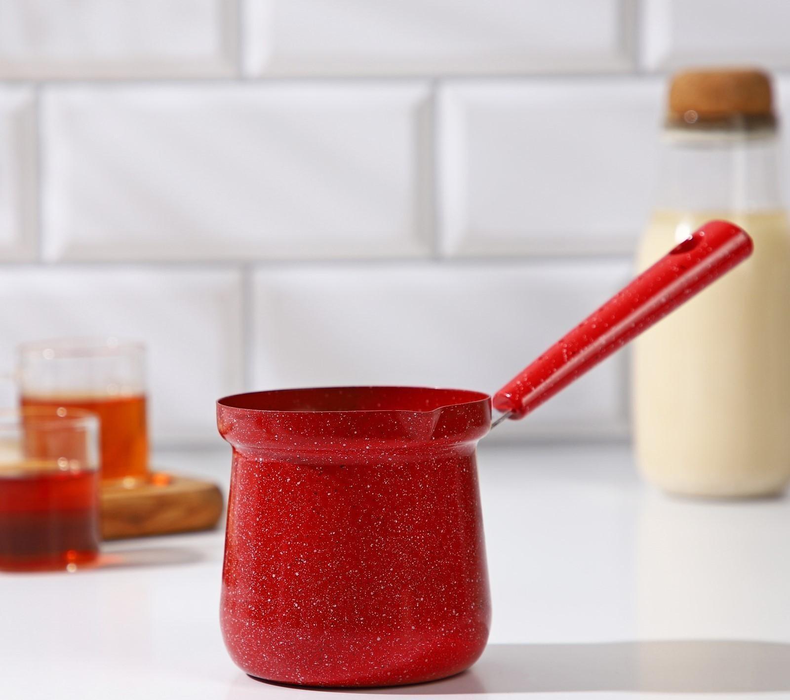 Турка Доляна «Мрамор рэд», 400 мл, d=8 см, пластиковая ручка, антипригарное покрытие, индукция, цвет красный