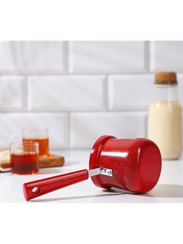 Турка Доляна «Мрамор рэд», 400 мл, d=8 см, пластиковая ручка, антипригарное покрытие, индукция, цвет красный