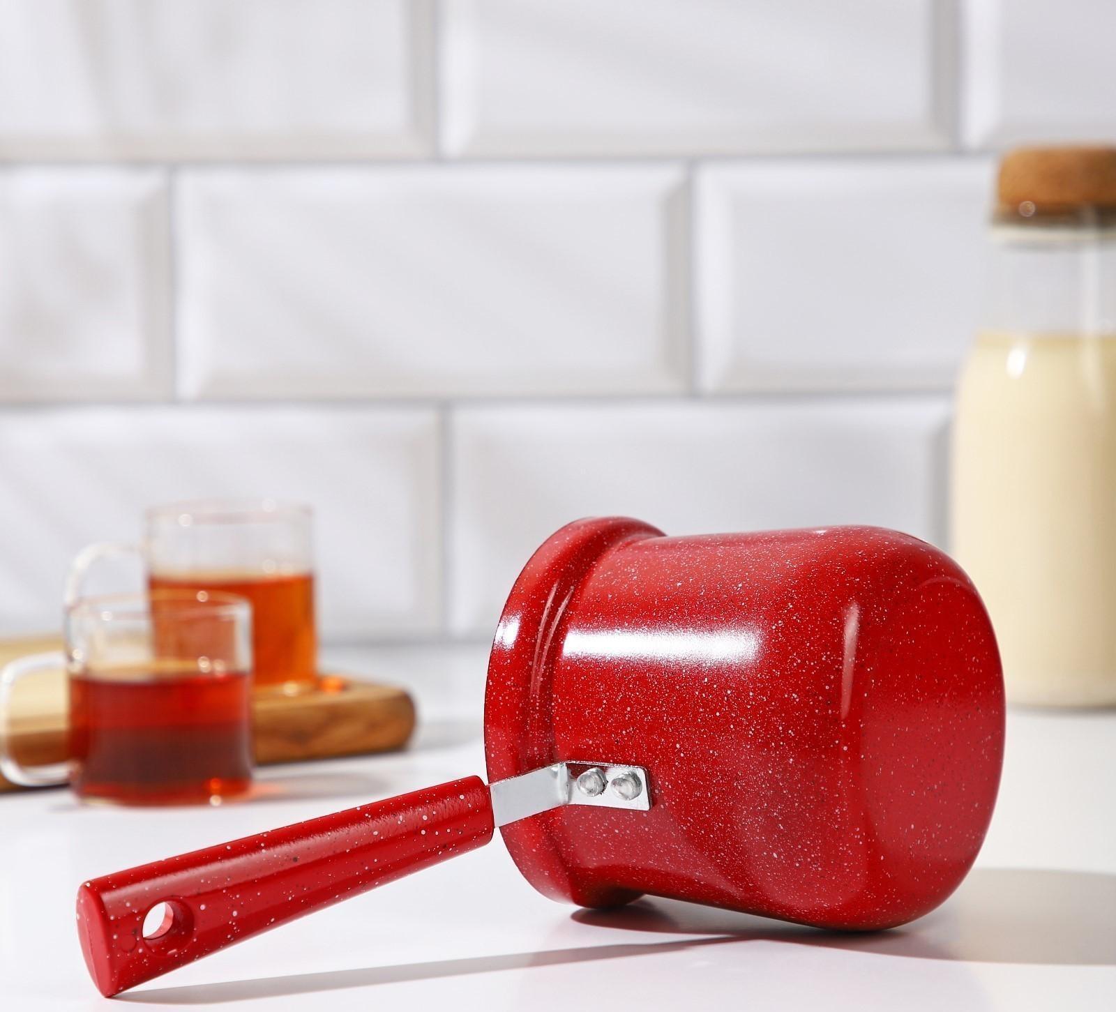 Турка Доляна «Мрамор рэд», 500 мл, d=9 см, пластиковая ручка, антипригарное покрытие, индукция, цвет красный