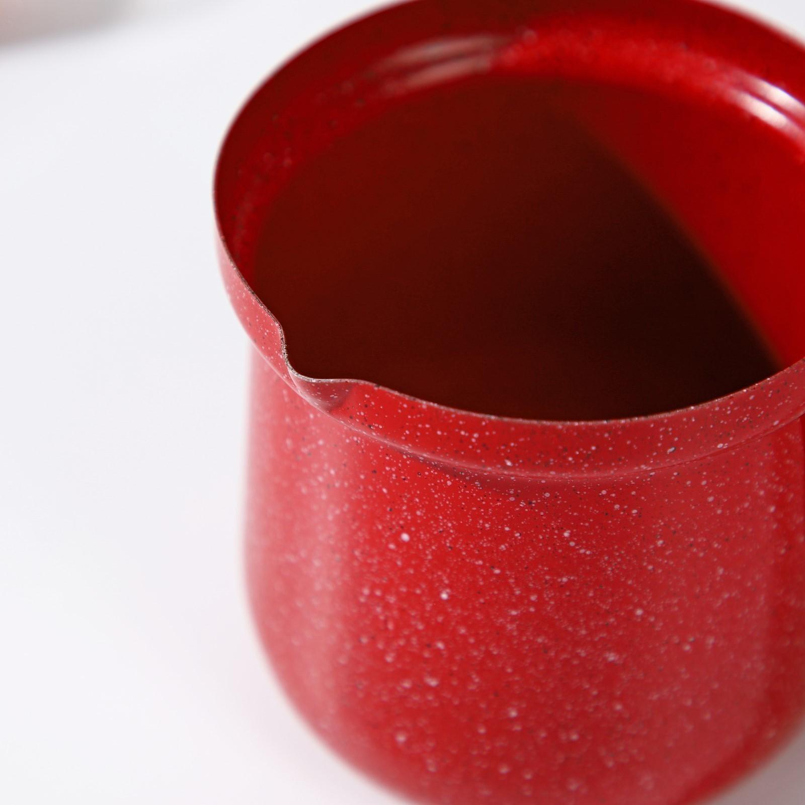 Турка Доляна «Мрамор рэд», 500 мл, d=9 см, пластиковая ручка, антипригарное покрытие, индукция, цвет красный