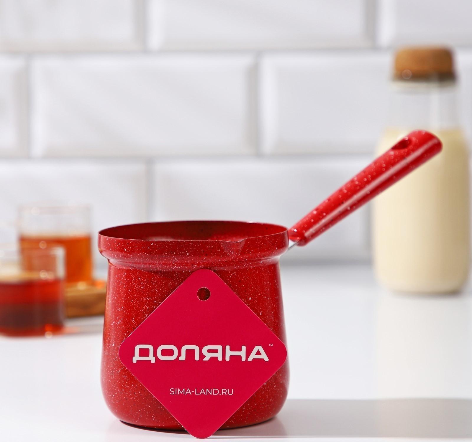 Турка Доляна «Мрамор рэд», 500 мл, d=9 см, пластиковая ручка, антипригарное покрытие, индукция, цвет красный