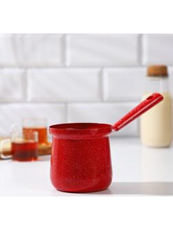 Турка Доляна «Мрамор рэд», 500 мл, d=9 см, пластиковая ручка, антипригарное покрытие, индукция, цвет красный