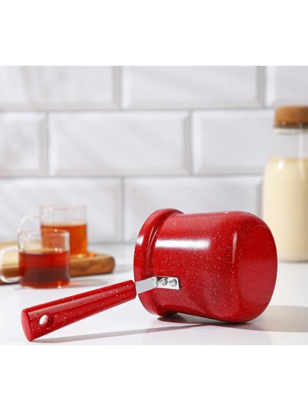 Турка Доляна «Мрамор рэд», 500 мл, d=9 см, пластиковая ручка, антипригарное покрытие, индукция, цвет красный