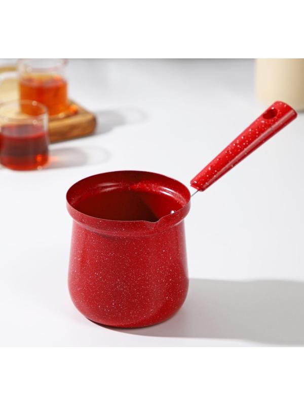 Турка Доляна «Мрамор рэд», 500 мл, d=9 см, пластиковая ручка, антипригарное покрытие, индукция, цвет красный