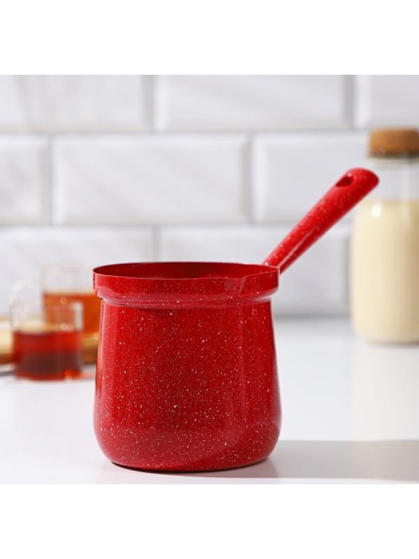 Турка Доляна «Мрамор рэд», 700 мл, d=10 см, пластиковая ручка, антипригарное покрытие, индукция, цвет красный