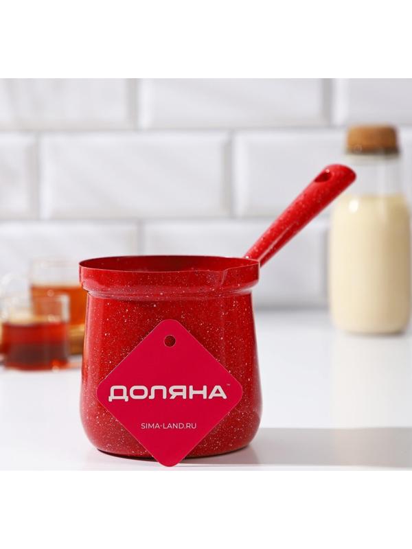 Турка Доляна «Мрамор рэд», 700 мл, d=10 см, пластиковая ручка, антипригарное покрытие, индукция, цвет красный