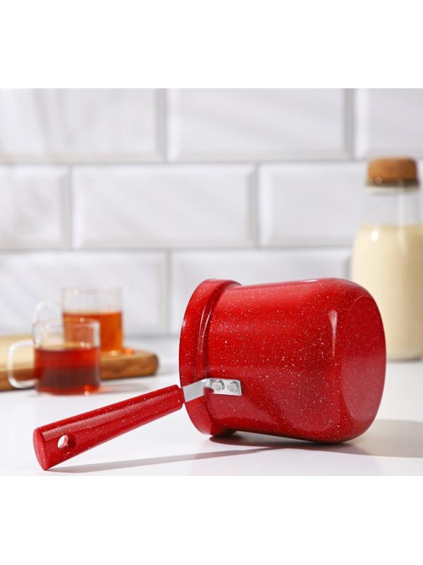 Турка Доляна «Мрамор рэд», 700 мл, d=10 см, пластиковая ручка, антипригарное покрытие, индукция, цвет красный