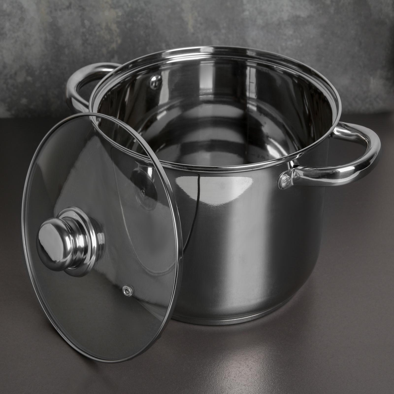 Кастрюля из нержавеющей стали Magistro Grande, 5,5 л, стеклянная крышка, капсульное дно, индукция