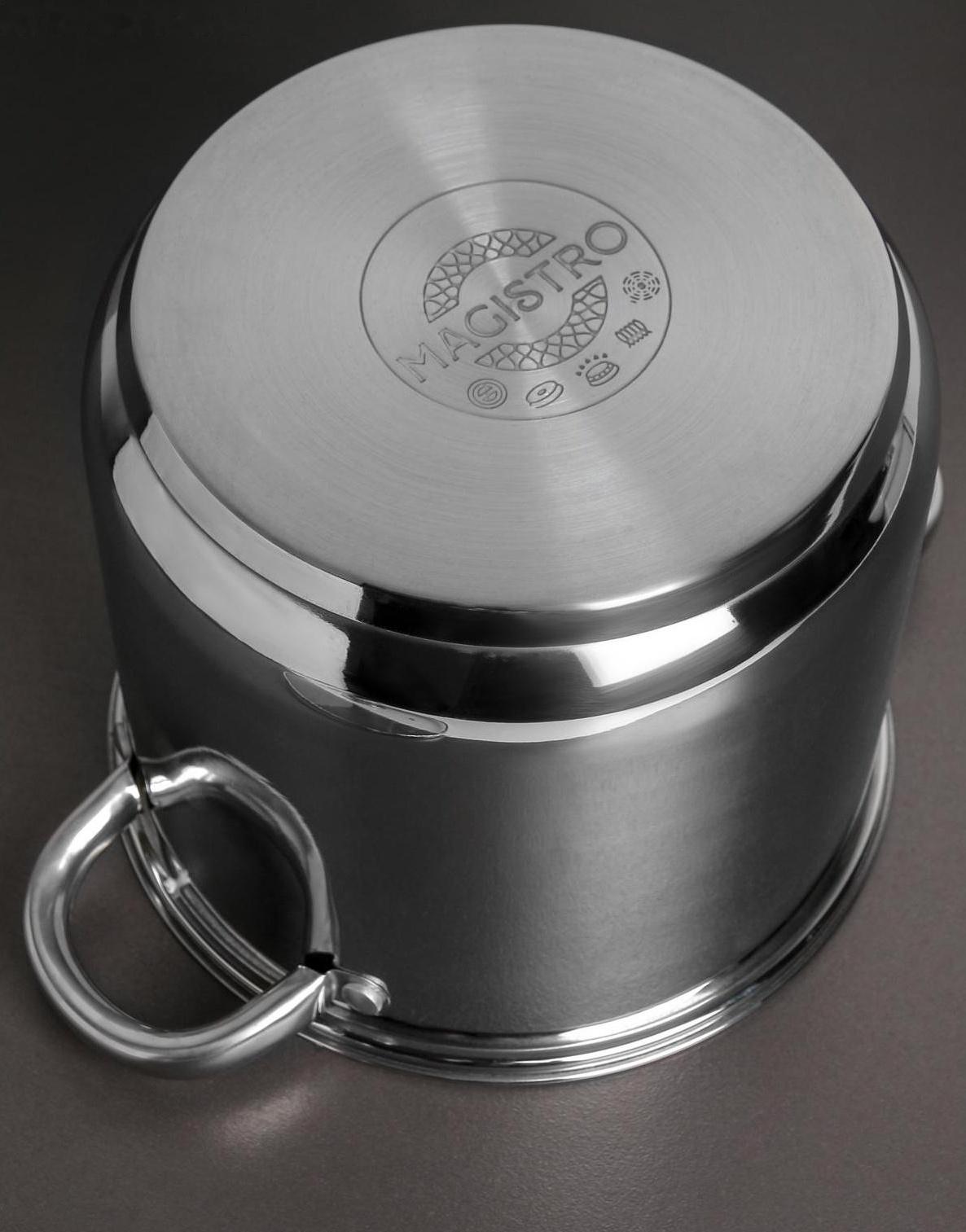 Кастрюля из нержавеющей стали Magistro Grande, 5,5 л, стеклянная крышка, капсульное дно, индукция
