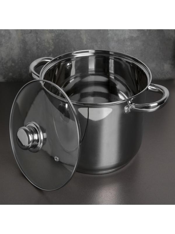 Кастрюля из нержавеющей стали Magistro Grande, 5,5 л, стеклянная крышка, капсульное дно, индукция