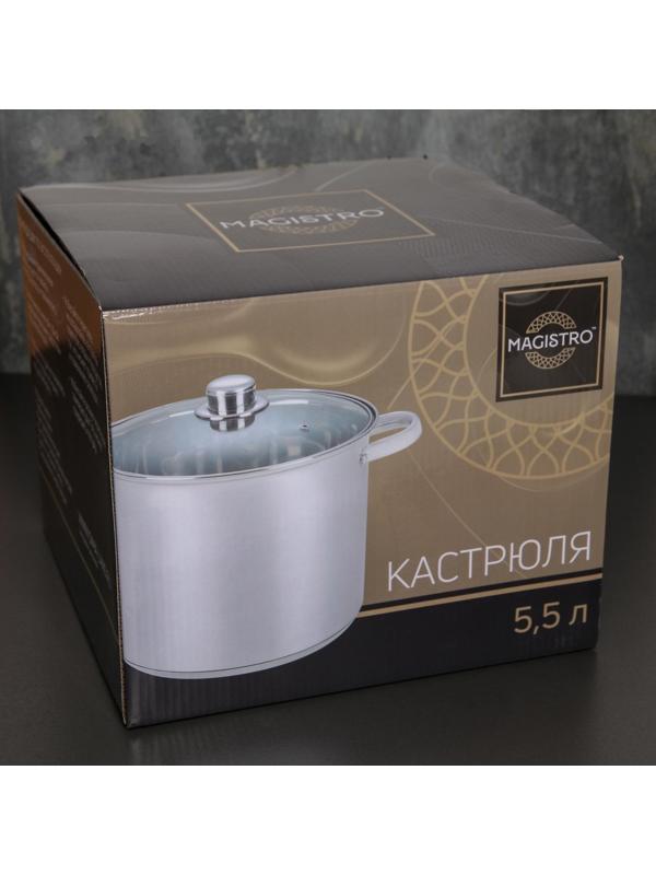 Кастрюля из нержавеющей стали Magistro Grande, 5,5 л, стеклянная крышка, капсульное дно, индукция