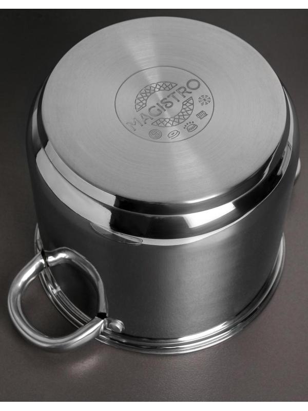 Кастрюля из нержавеющей стали Magistro Grande, 5,5 л, стеклянная крышка, капсульное дно, индукция