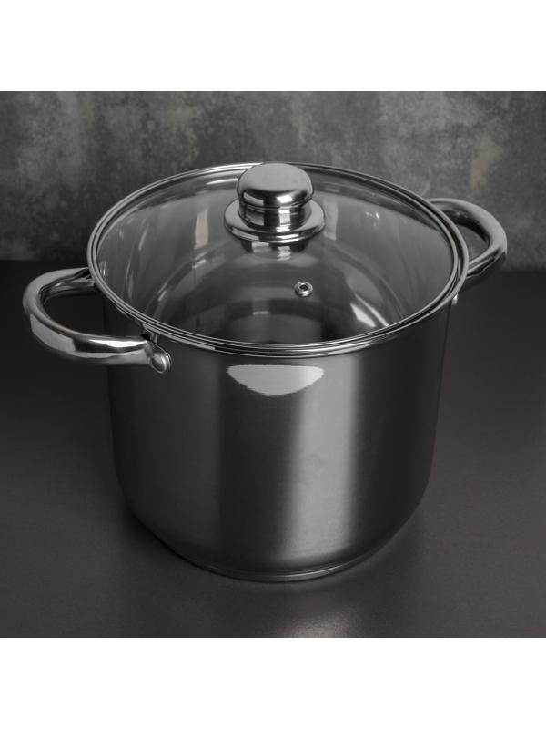 Кастрюля из нержавеющей стали Magistro Grande, 5,5 л, стеклянная крышка, капсульное дно, индукция