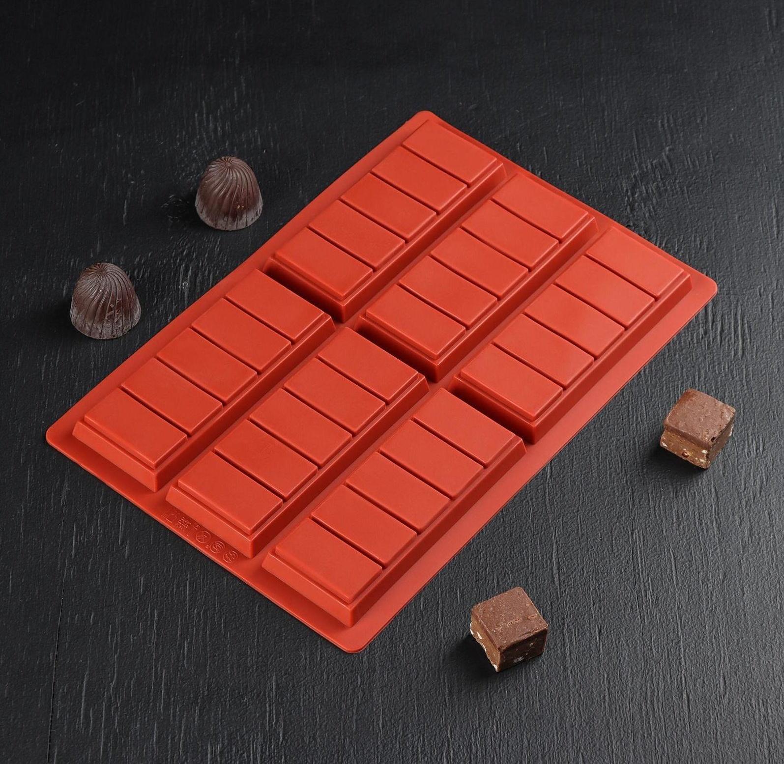 Форма для шоколада силиконовая «Плитка», 26×17×1,5 см, 6 ячеек (11,3×4,4 см), цвет шоколадный