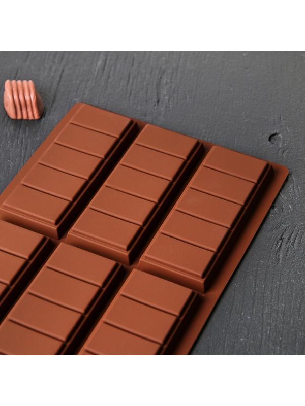Форма для шоколада силиконовая «Плитка», 26×17×1,5 см, 6 ячеек (11,3×4,4 см), цвет шоколадный