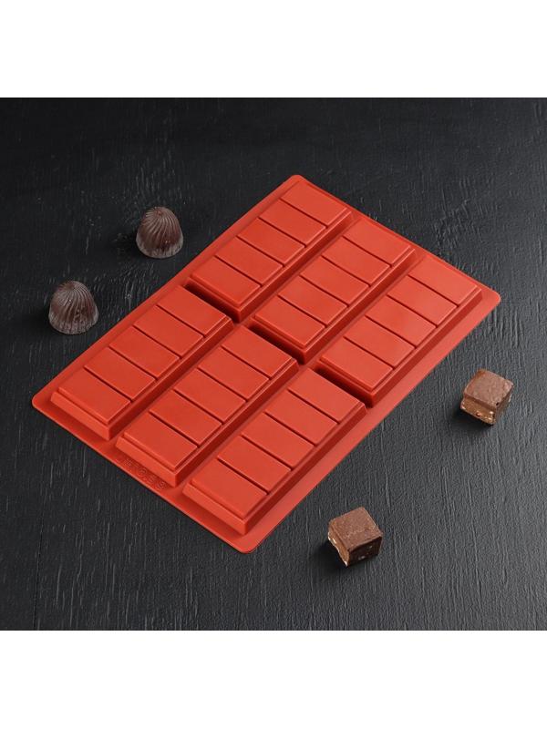 Форма для шоколада силиконовая «Плитка», 26×17×1,5 см, 6 ячеек (11,3×4,4 см), цвет шоколадный