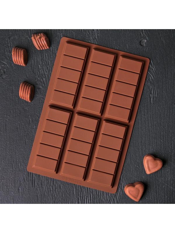 Форма для шоколада силиконовая «Плитка», 26×17×1,5 см, 6 ячеек (11,3×4,4 см), цвет шоколадный