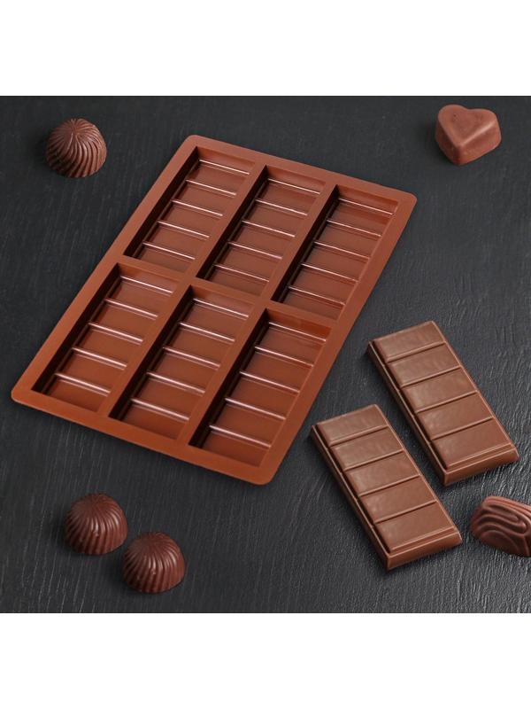 Форма для шоколада силиконовая «Плитка», 26×17×1,5 см, 6 ячеек (11,3×4,4 см), цвет шоколадный