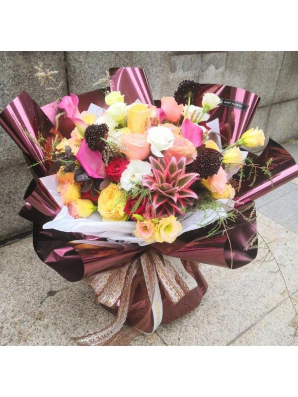 Пленка для декора и флористики, сиреневая, однотонная, глянцевая, розовая, рулон 1шт., 58 см х 5 м