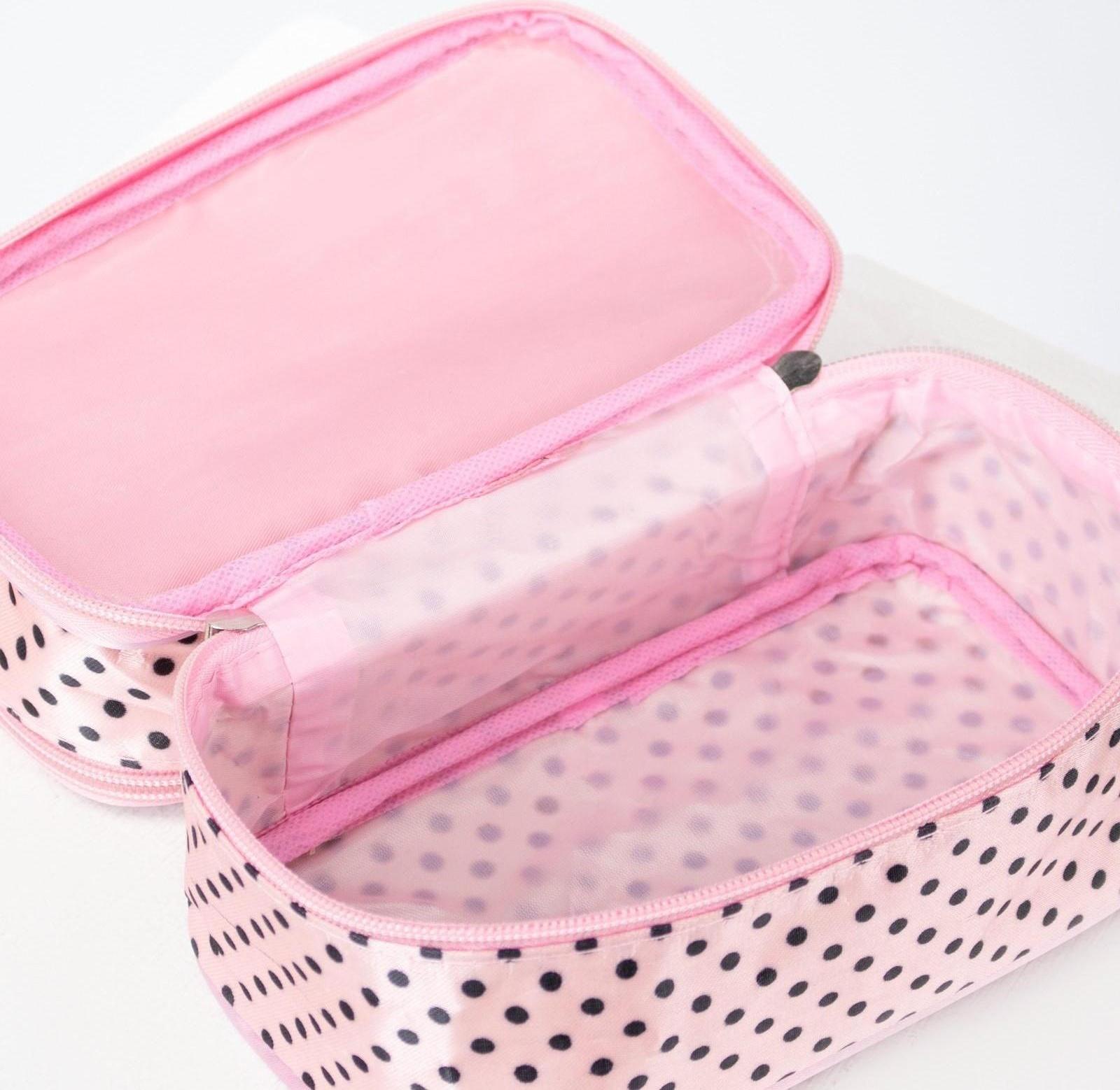 Косметичка на молнии, с зеркалом, цвет розовый/черный
