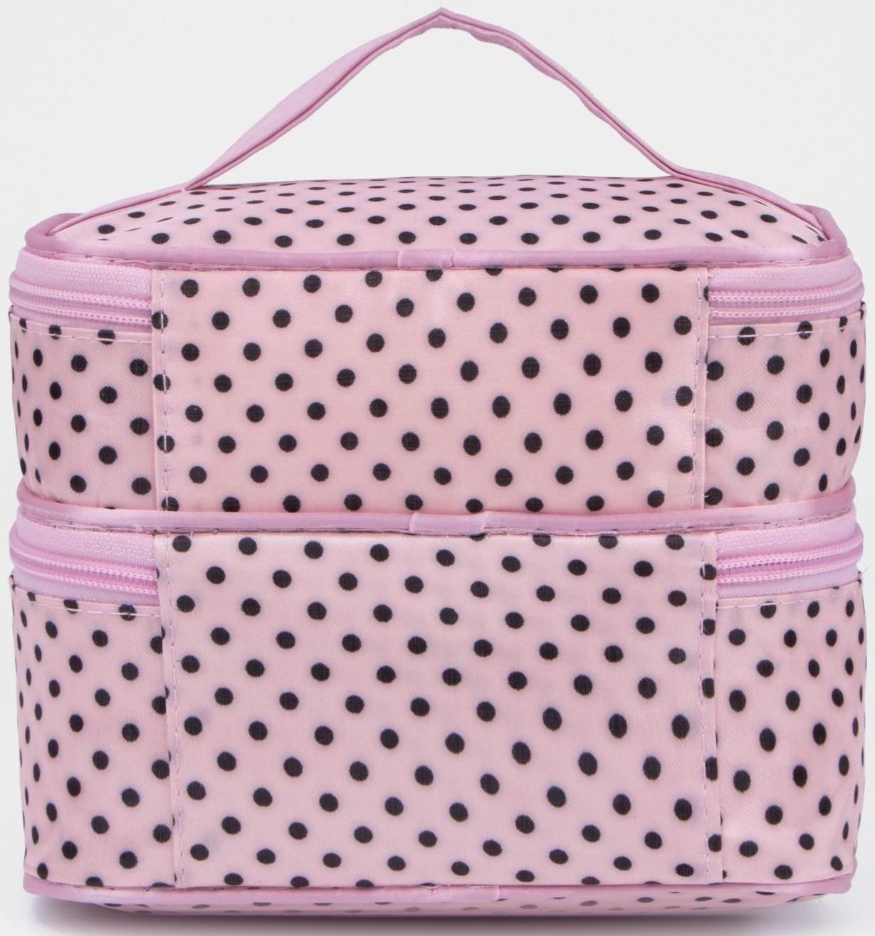 Косметичка на молнии, с зеркалом, цвет розовый/черный