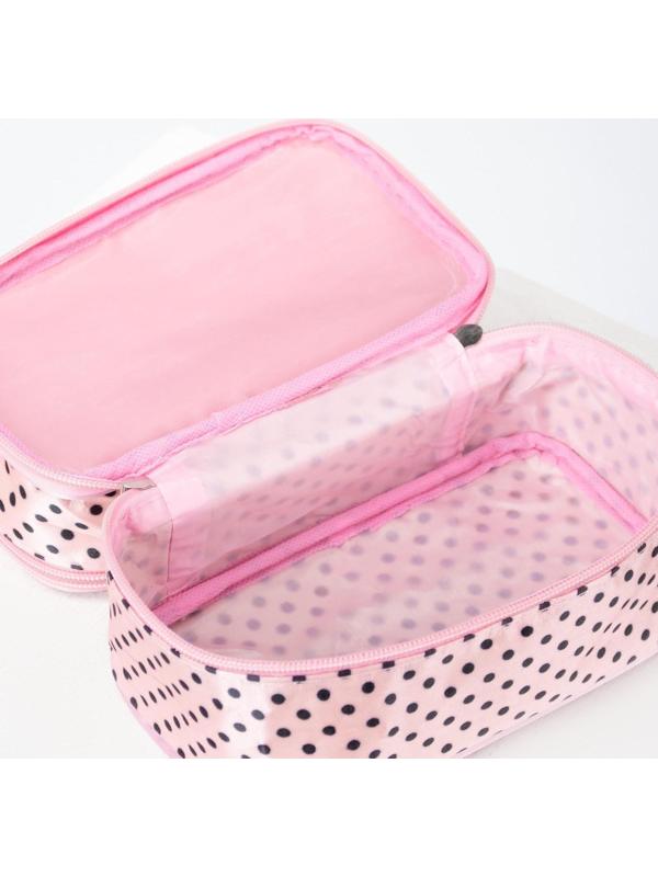 Косметичка на молнии, с зеркалом, цвет розовый/черный