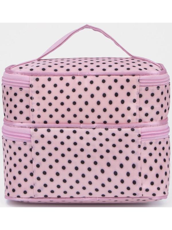 Косметичка на молнии, с зеркалом, цвет розовый/черный