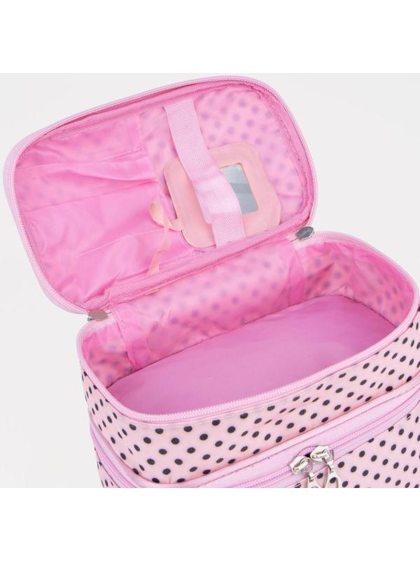Косметичка на молнии, с зеркалом, цвет розовый/черный