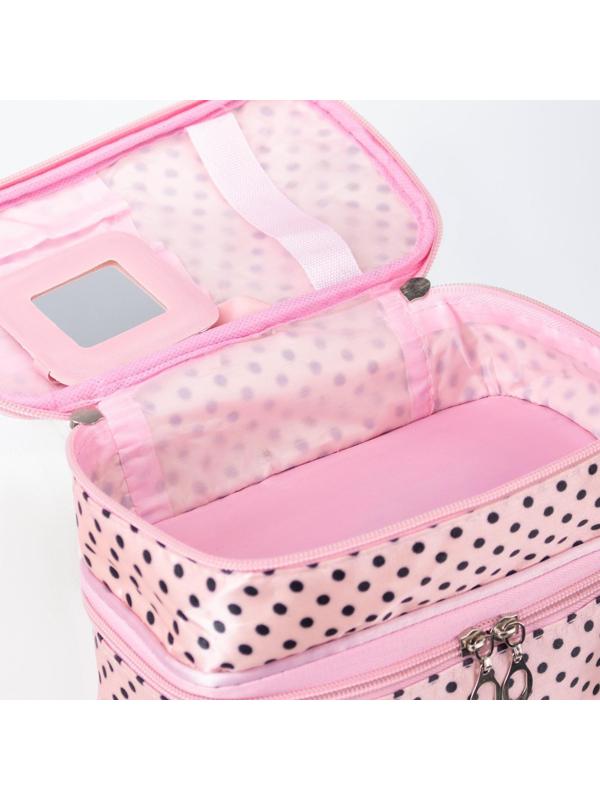Косметичка на молнии, с зеркалом, цвет розовый/черный