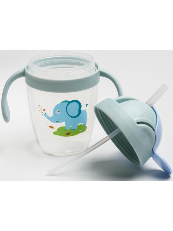 Поильник с силиконовой трубочкой 200 мл., с ручками, цвет МИКС