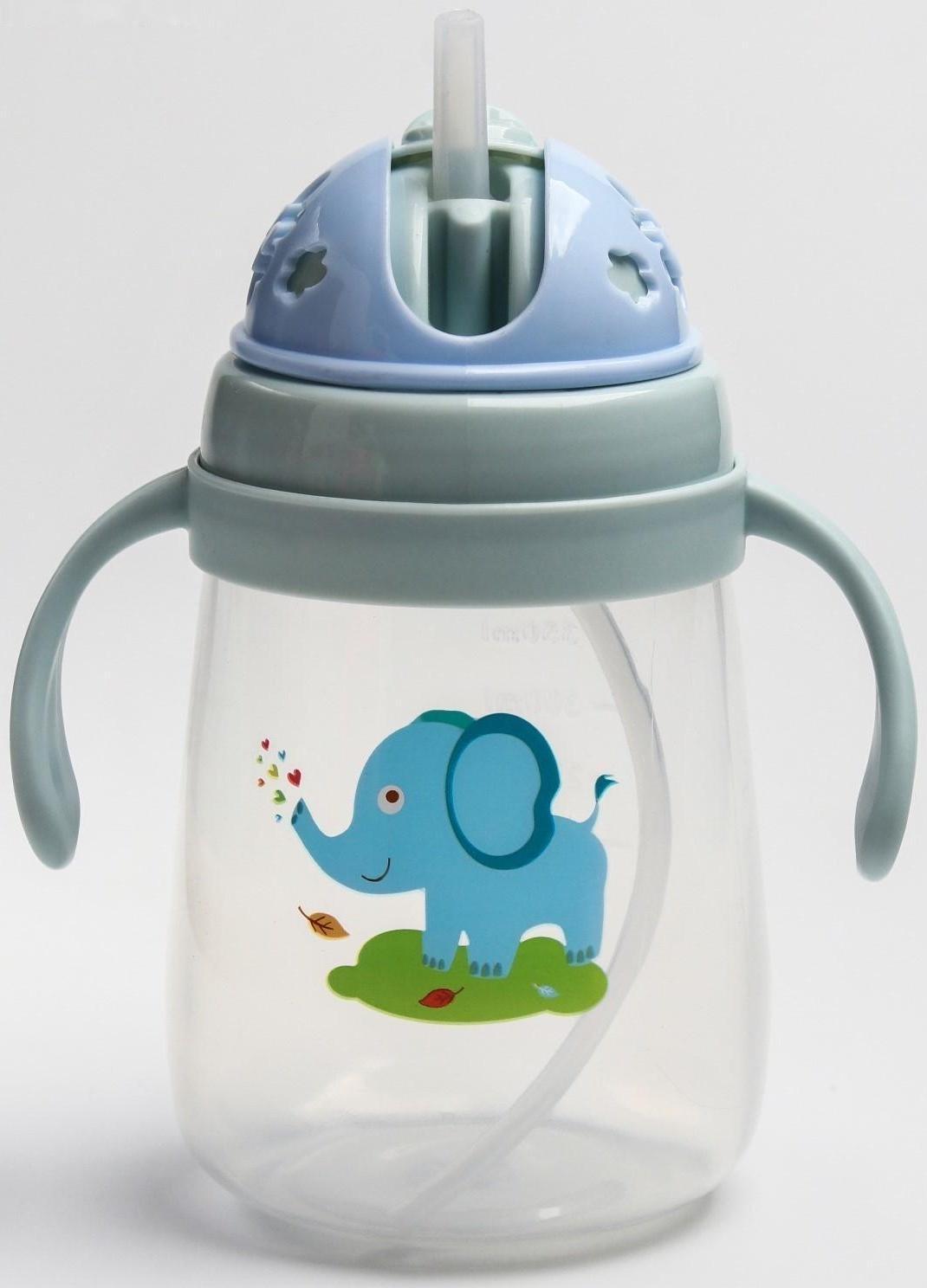 Поильник с силиконовой трубочкой и ручками, 400 мл., цвет МИКС