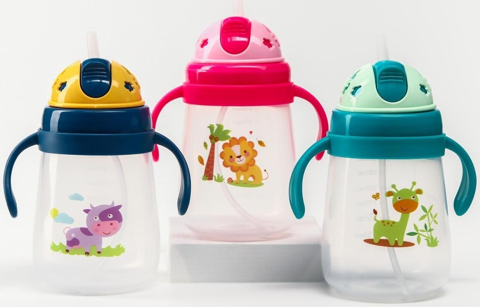 Поильник с силиконовой трубочкой и ручками, 400 мл., цвет МИКС