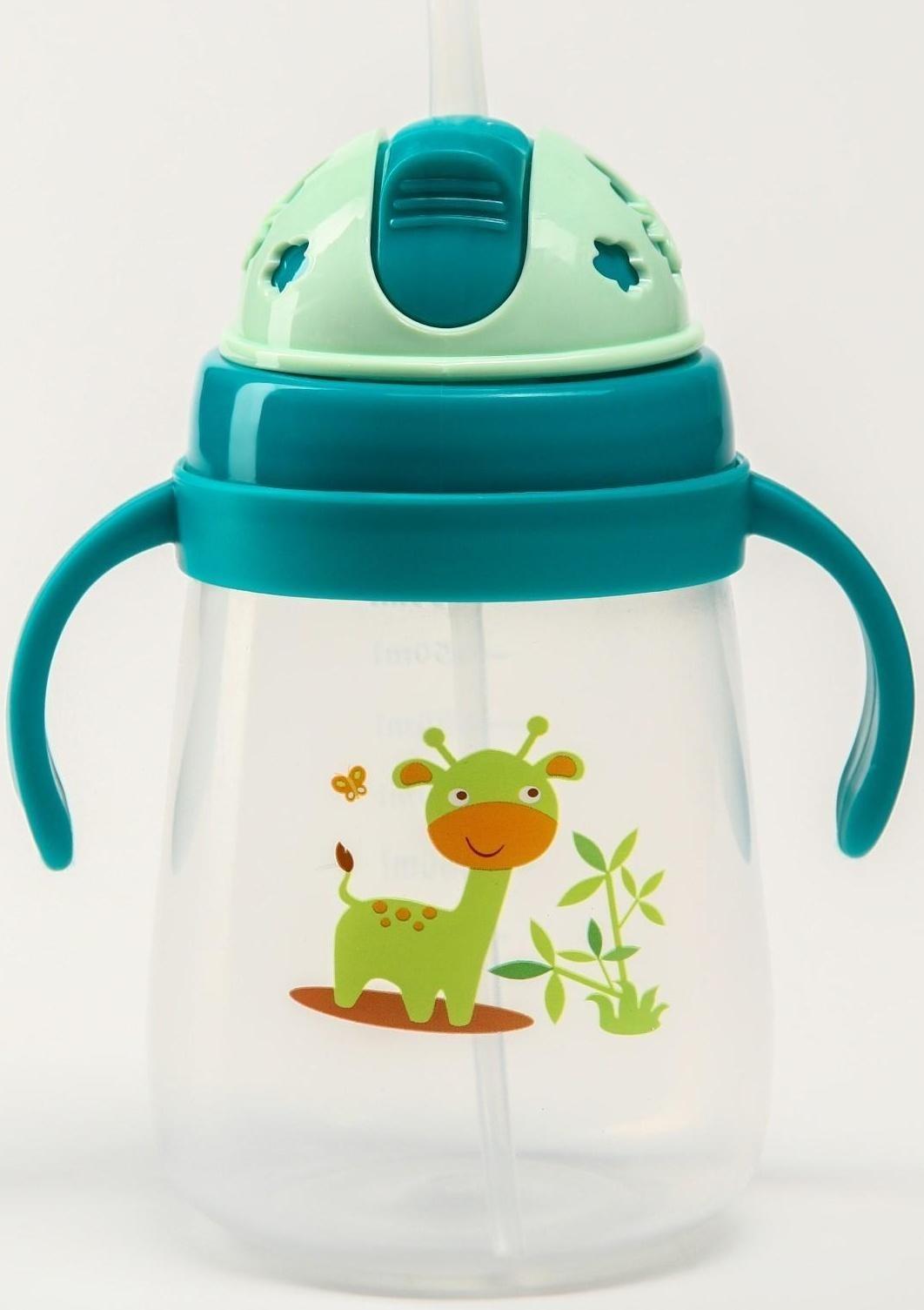 Поильник с силиконовой трубочкой и ручками, 400 мл., цвет МИКС