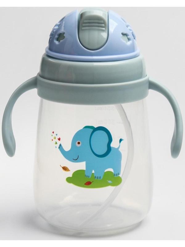 Поильник с силиконовой трубочкой и ручками, 400 мл., цвет МИКС