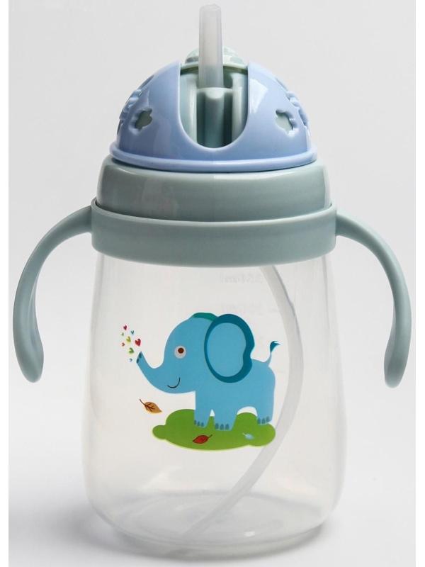 Поильник с силиконовой трубочкой и ручками, 400 мл., цвет МИКС
