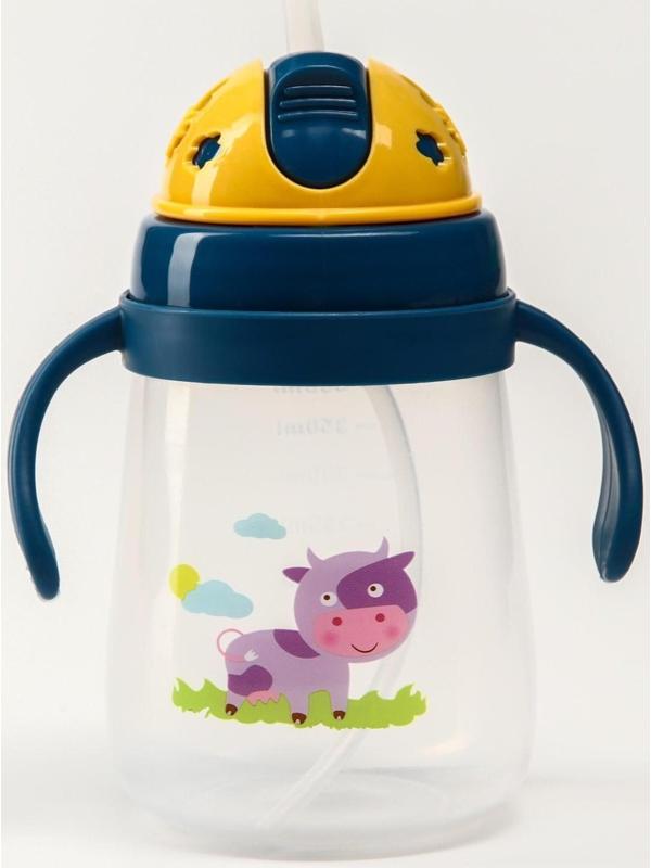 Поильник с силиконовой трубочкой и ручками, 400 мл., цвет МИКС