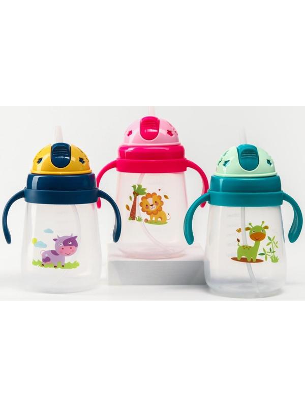 Поильник с силиконовой трубочкой и ручками, 400 мл., цвет МИКС
