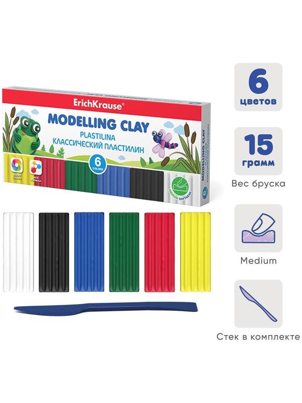 Пластилин 6 цвета, 90 г, ErichKrause Monsters, улучшенная формула, со стеком, в картонной упаковке