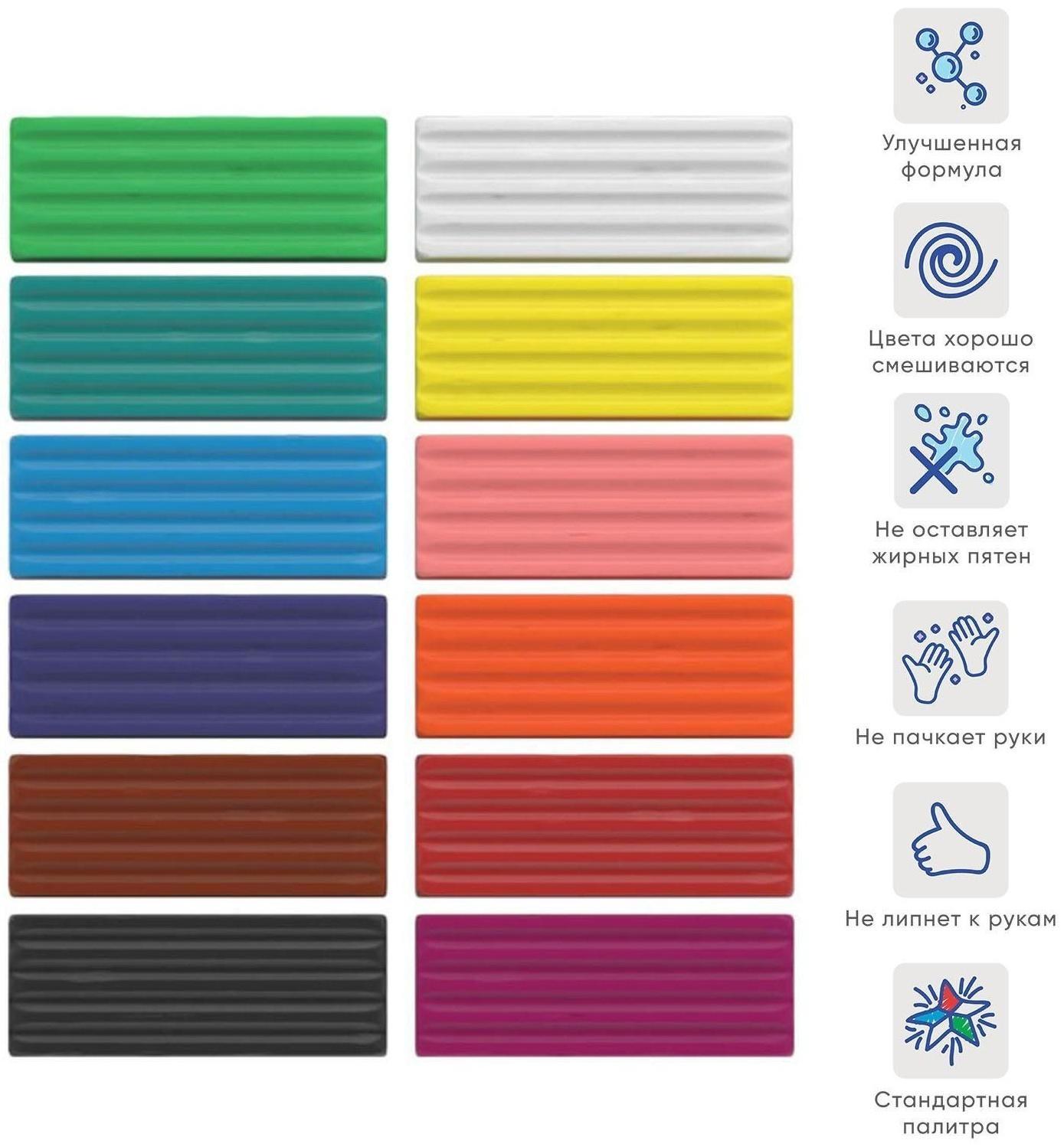 Пластилин 12 цвета, 180 г, ErichKrause Monsters, со стеком, в картонной упаковке