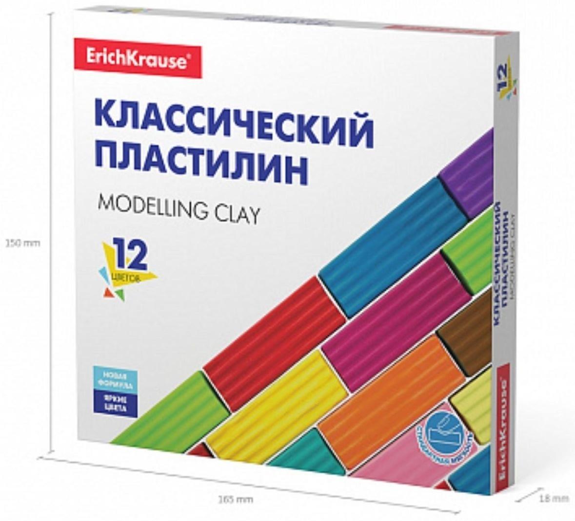 Пластилин 12 цветов, 192 г, ErichKrause, в картонной упаковке