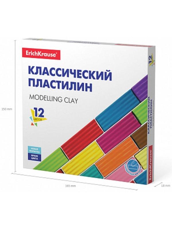 Пластилин 12 цветов, 192 г, ErichKrause, в картонной упаковке